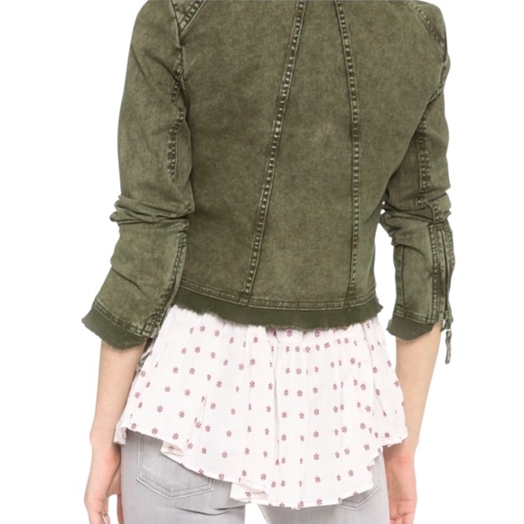 Free People Women’s Collapsing Twill Snap Moto Olive Military Jacket ~ Size L - Picture 12 of 12